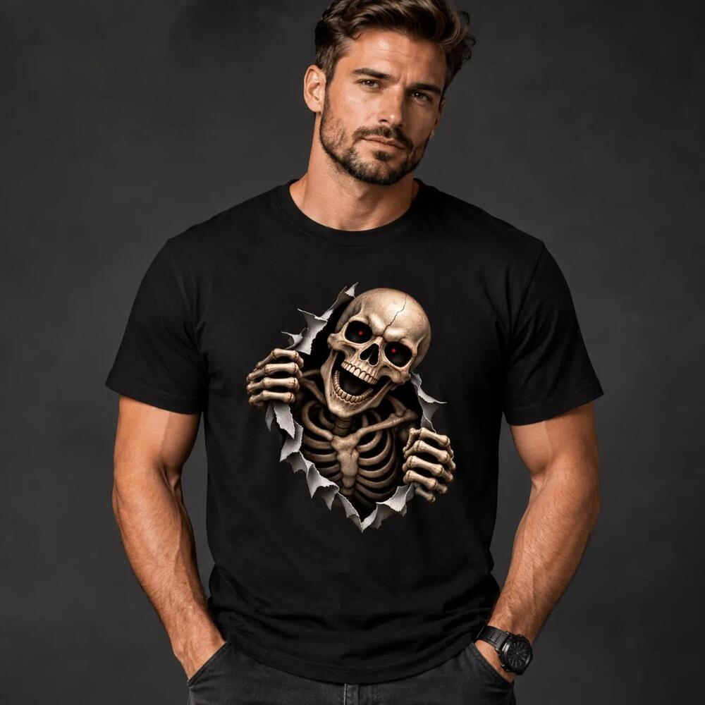 Halloween Skull T Shirt Skeleton Graphic Tee Horror Bone Gothic